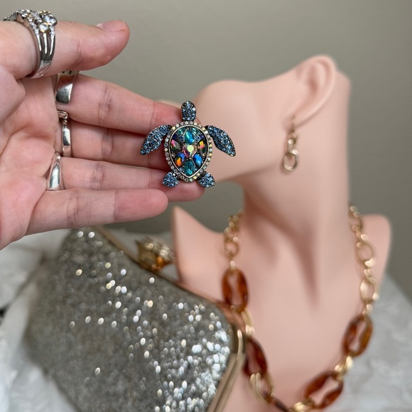 ⚜️💎 Turtle Elegant Blue Crystal Turtle Brooch 🐢 ❤️‍🔥💫 - Picture 6 of 9